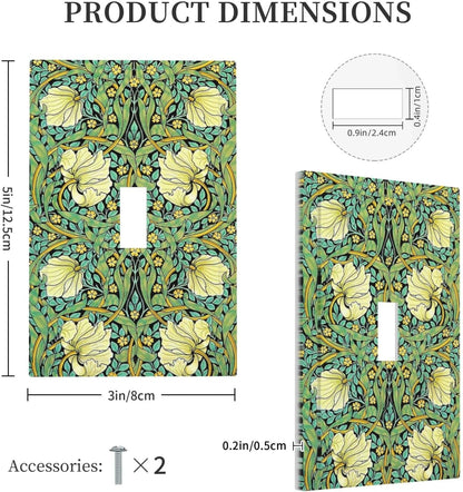 Decorative Light Switch Cover William Morris Vintage Floral Yellow Flowers Green Leaf 1 Gang Single