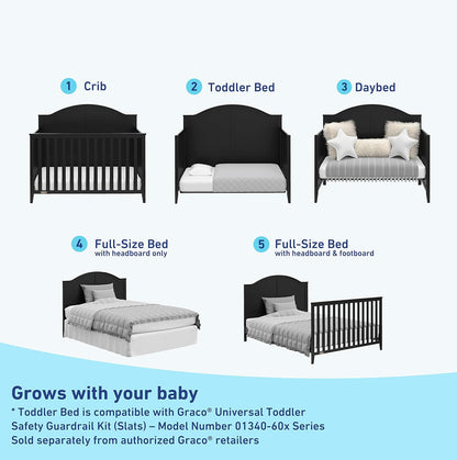 Graco Wilfred 5-in-1 Convertible Crib (Black) – GREENGUARD Gold Certified, Converts to Toddler Bed