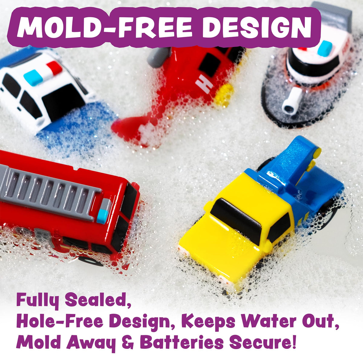 Tub Works® Emergency™ Cars Light Up Bath Toys, 6 Pack | Water-Activated Light Up Toys Flash &