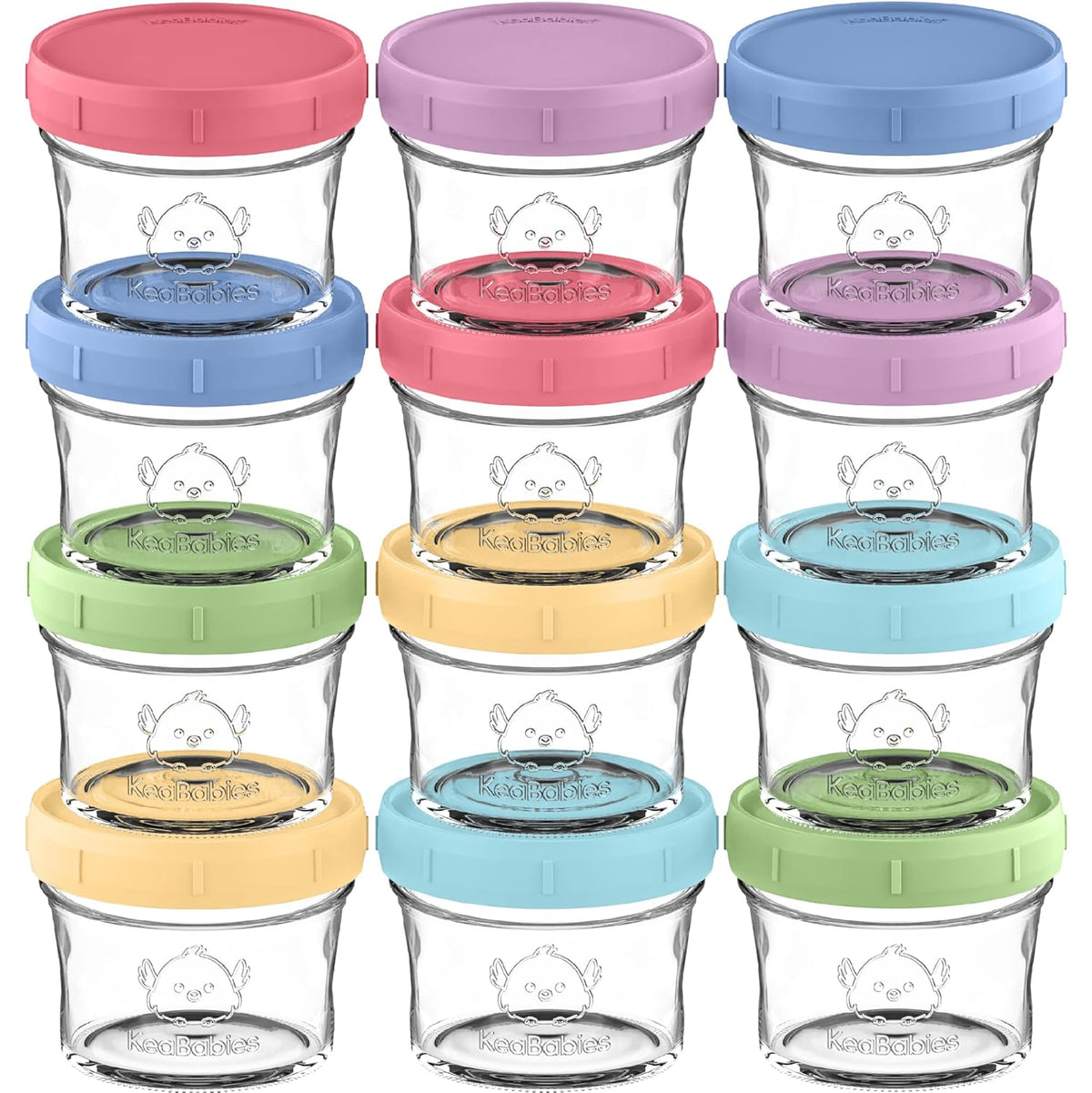 KeaBabies 12pk 4oz Glass Baby Food Containers with Lids - Leak-Proof, Microwavable Small Glass
