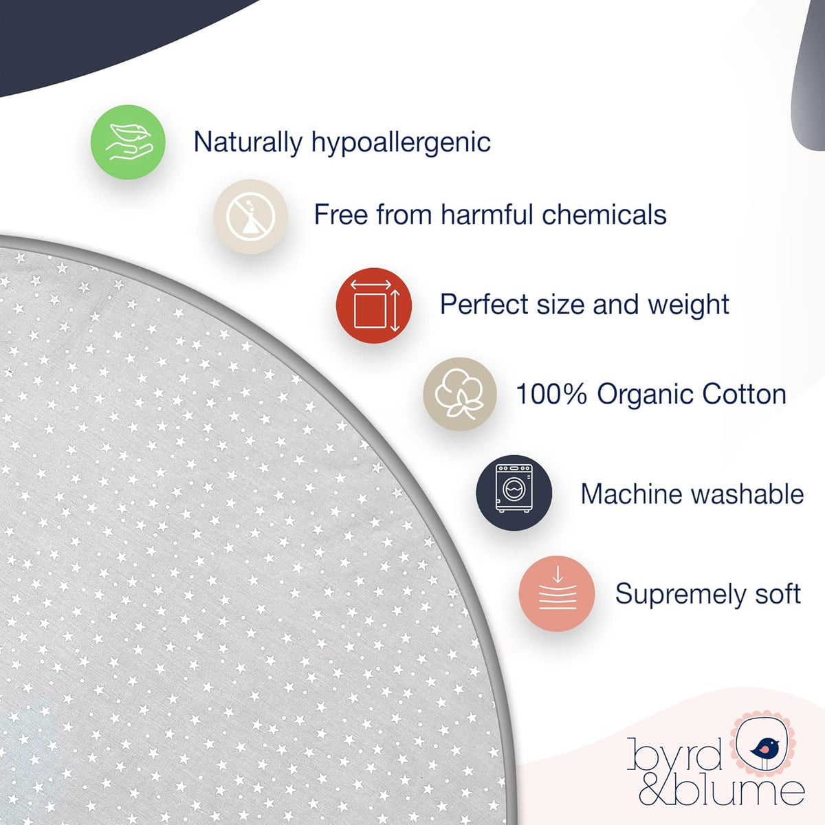 Byrd & Blume Round Baby Play Mat, Organic Cotton Soft Padded Nursery Floor Mat, Safe Hypoallergenic