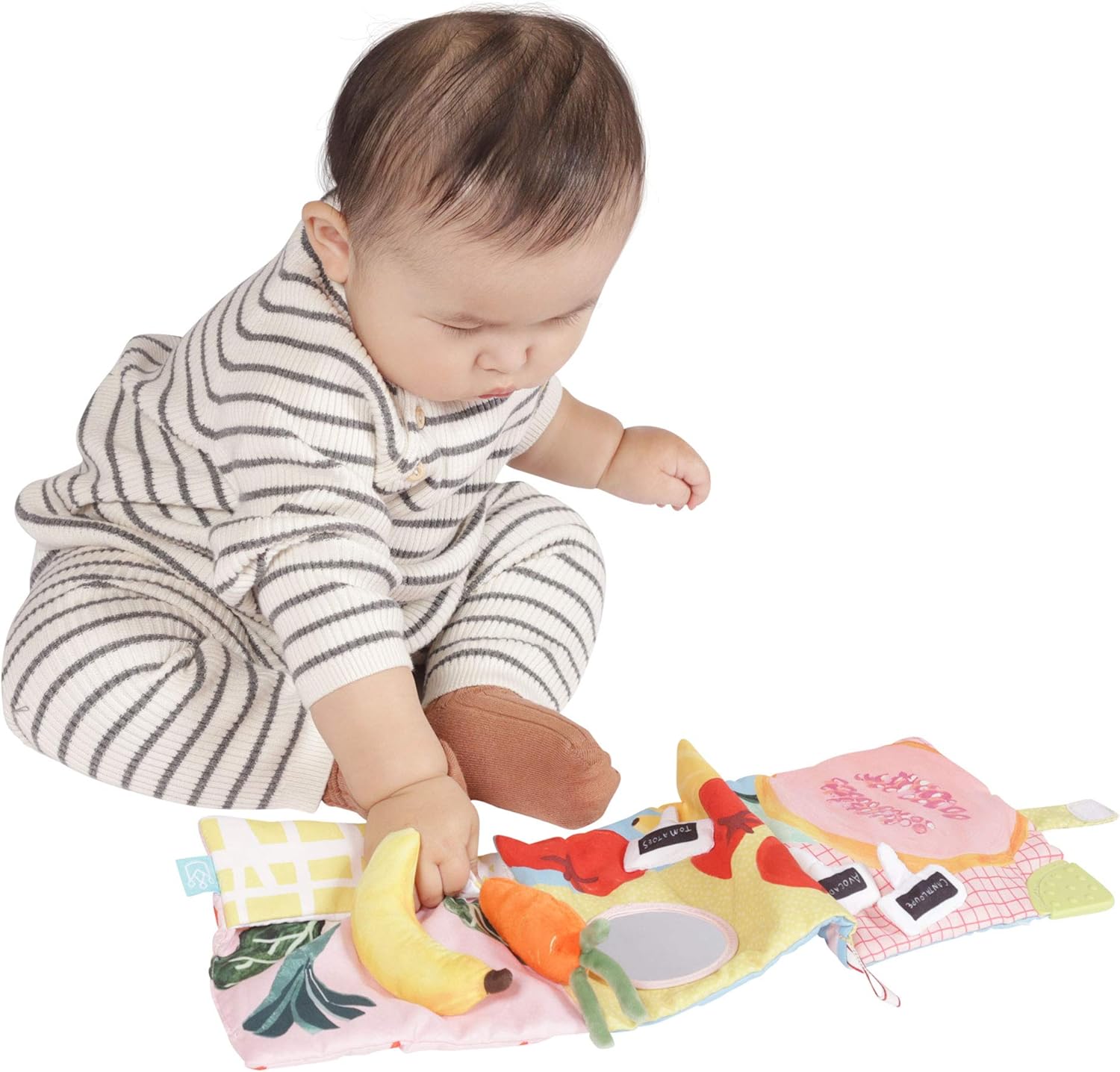 Manhattan Toy Mini-Apple Farm Soft Activity Crinkle Book for Baby & Toddler with Discovery Mirror
