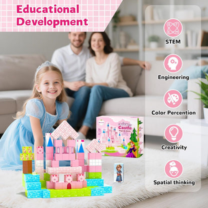 64 Pcs Magnetic Blocks-Princess Castle Collection World,Magnetic Building Blocks for 3+ Year Old