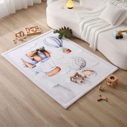 Stylish Coral Baby Play Mat for Floor 47" x 67" Dinosaur Balloons – Soft 1" Thick High-Density