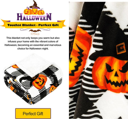 Touchat Halloween Blanket Twin Size 60" X 70"，Pumpkin Sherpa Fall Fuzzy Fluffy Soft Cozy Blankets