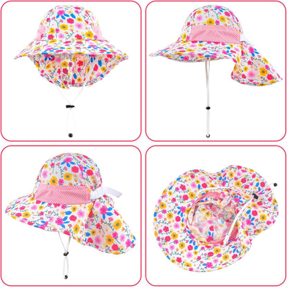 Toddler Baby Sun Hat Kids Summer UPF 50+ for Boys Girls Adjustable Beach Hats with Bucket Wide Brim