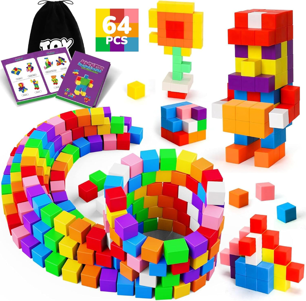 TOY Life 64 Pcs Magnetic Blocks for Toddlers Age 3-5 Magnet Blocks Magnetic Building Block for Kids