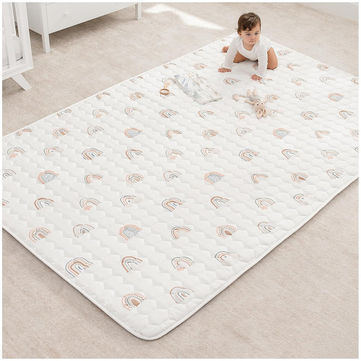 Comfy Cubs Rectangle Kids Play Mat - Large 60 x 96 inches Soft Quilted Baby Floor Mat with Non-Slip