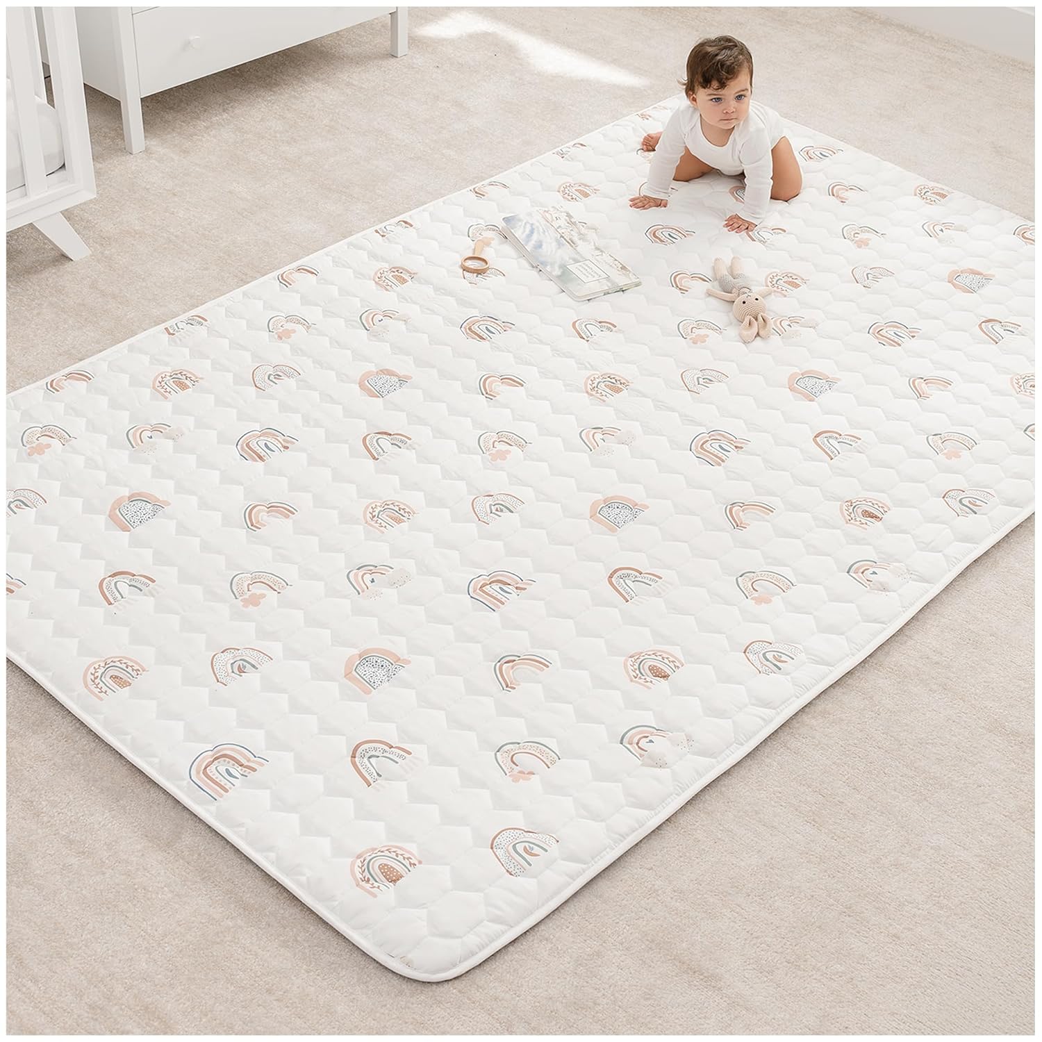 Comfy Cubs Rectangle Kids Play Mat - Large 60 x 96 inches Soft Quilted Baby Floor Mat with Non-Slip