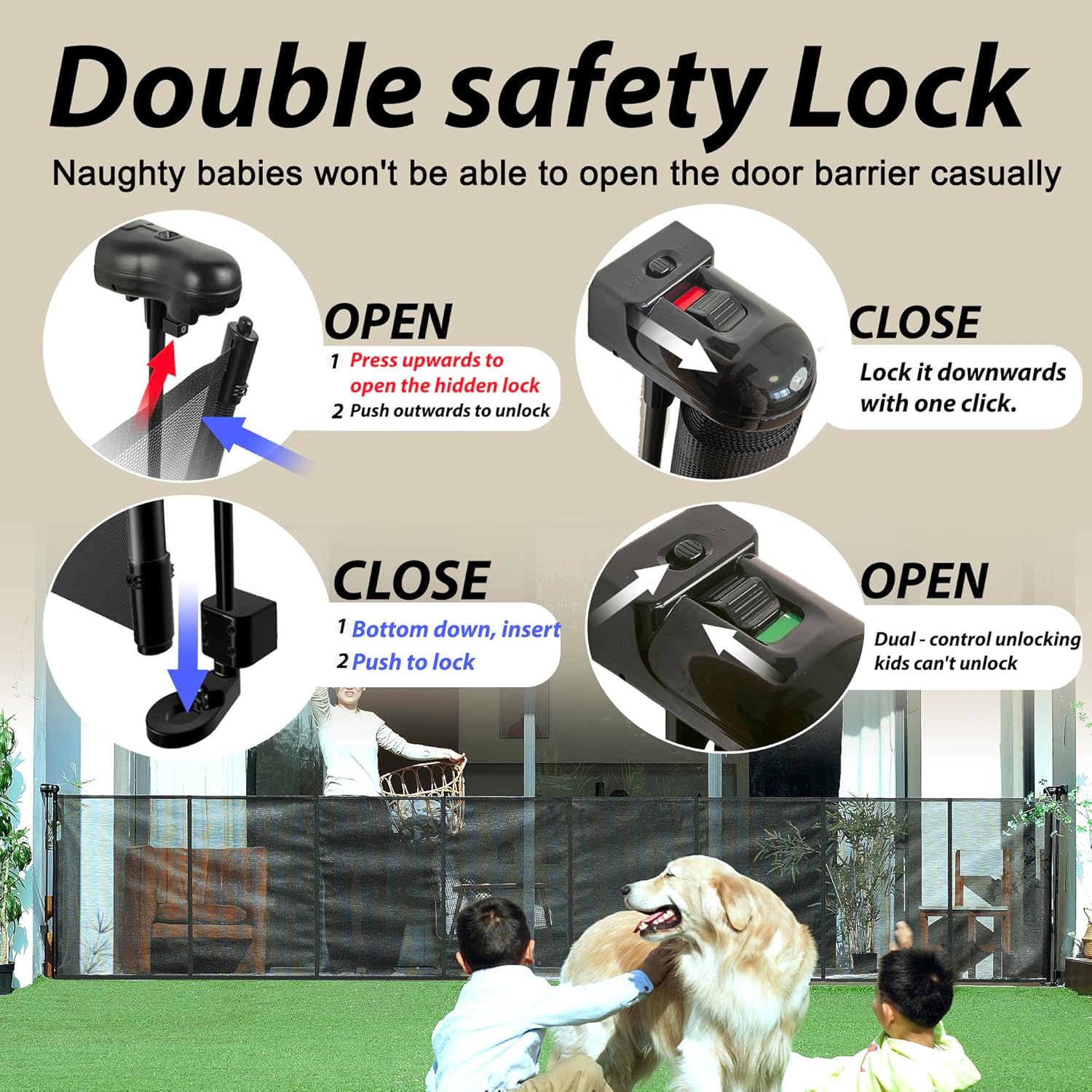 200" Retractable Baby Gates Extra Wide for Large Opening, 41" Extra Tall Retractable Dog Gate Pet