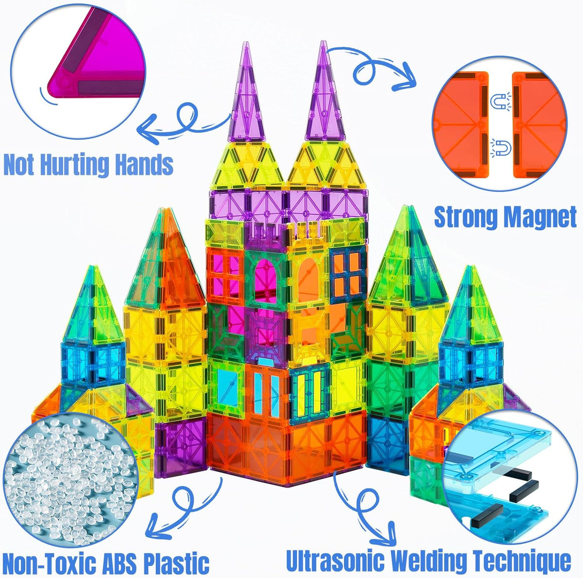 Bmag 130PCS Magnetic Tiles Building Blocks, 3D Magnet Blocks Construction Playboards for Kids