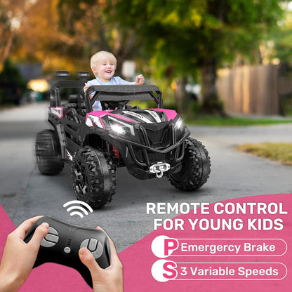ANPABO 24V 4X4 Ride on Car Truck w/Remote Control, 4WD/2WD Switchable Kids UTV, 19" Spacious Seat
