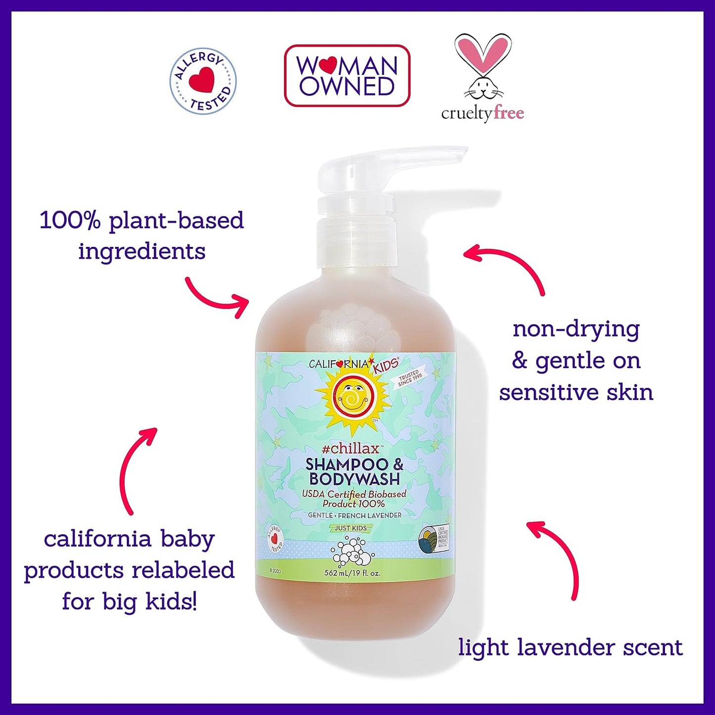 California Kids Chillax Shampoo and Bodywash | 100% Plant-Based | Gentle Skincare | Lavender