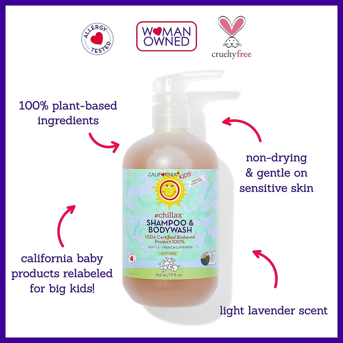 California Kids Chillax Shampoo and Bodywash | 100% Plant-Based | Gentle Skincare | Lavender