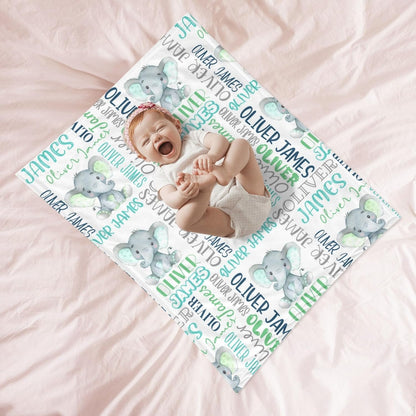 Personalized Elephant Swaddle Blanket,Custom Name Toddlers Kids Newborn