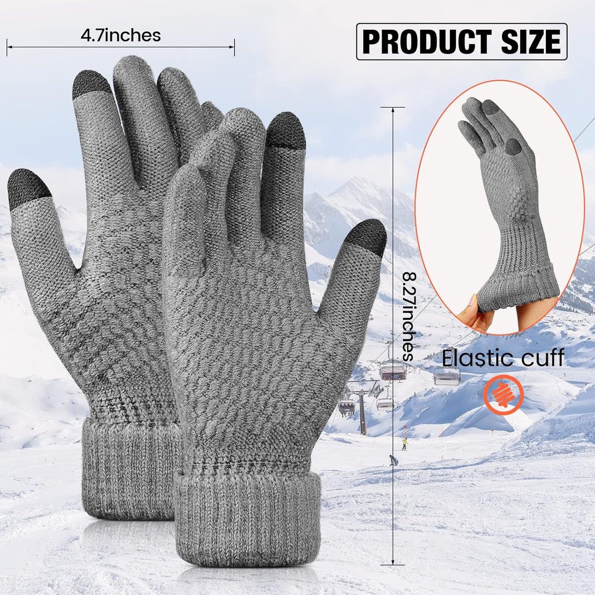 Geyoga 2 Pairs Women's Winter Touch Screen Gloves Soft Warm Fleece Lined Knit Elastic Cuff Winter