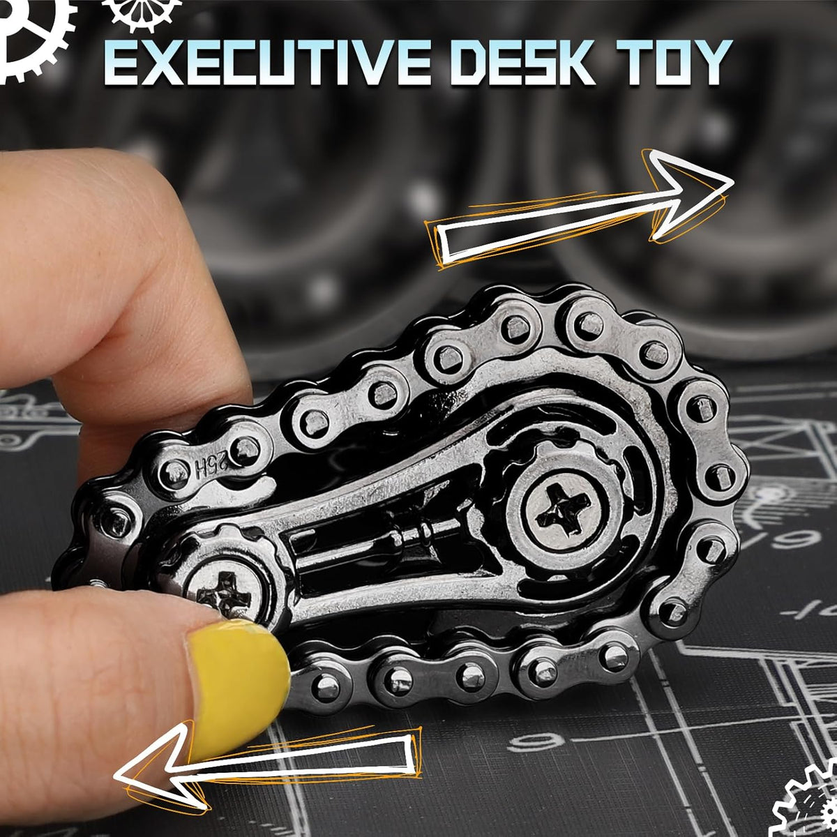 Cool Sprockets Fidget Bike Chain Hand Roller for Anxiety Relief, Assemble Fidget Spinner Ring Toy