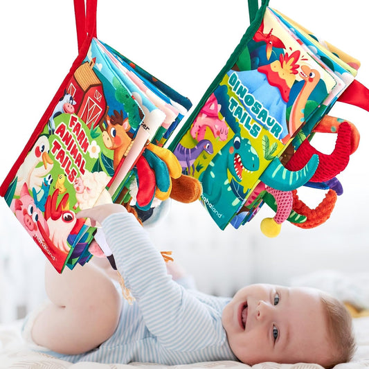 hahaland Baby Books 2PCS - Baby Toys 0-6 Months - Touch & Feel Tummy Time Sensory Soft Books for