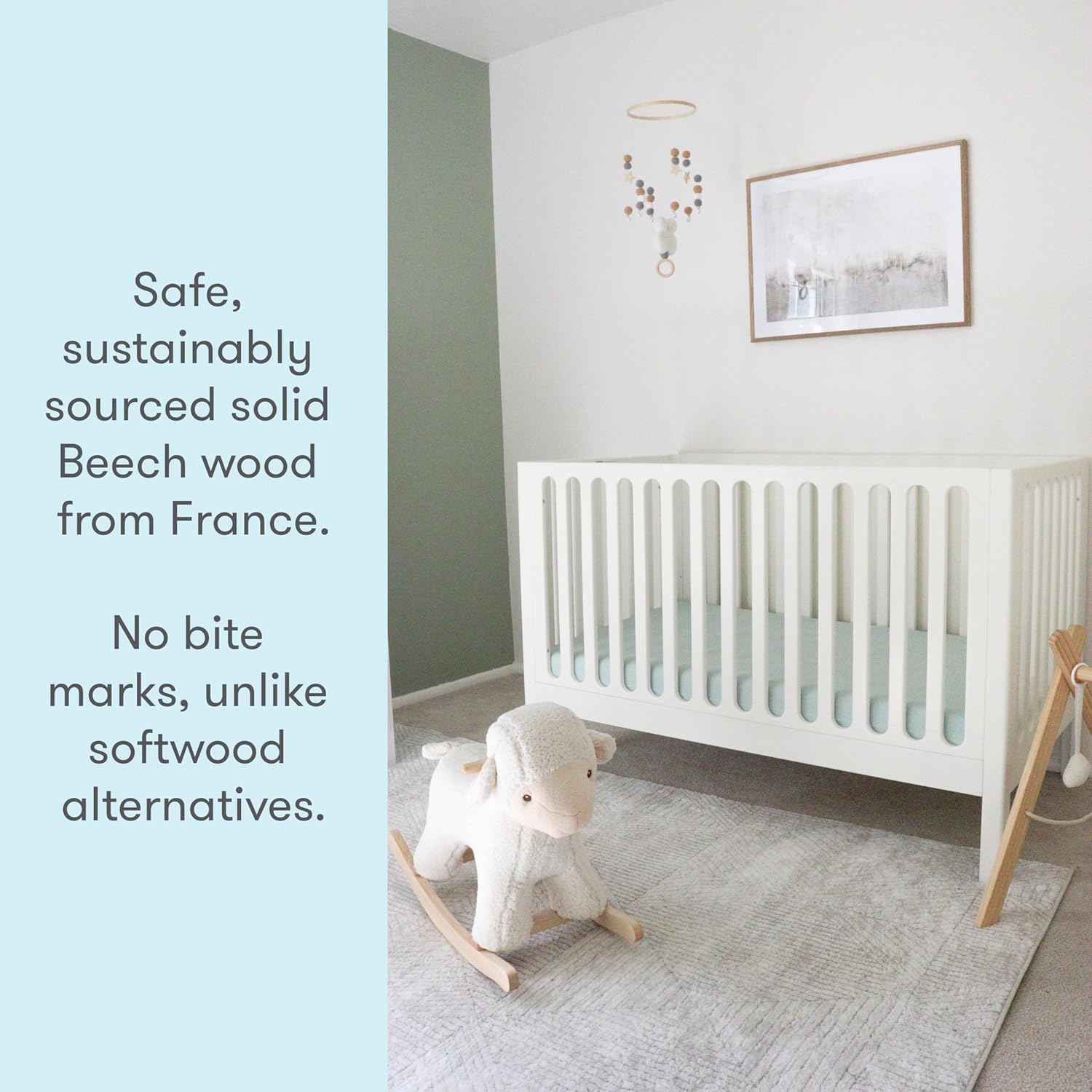 Newton Baby Galileo Standard Crib, Solid Beech Wood in White Color, 3-in-1 Convertible Crib with