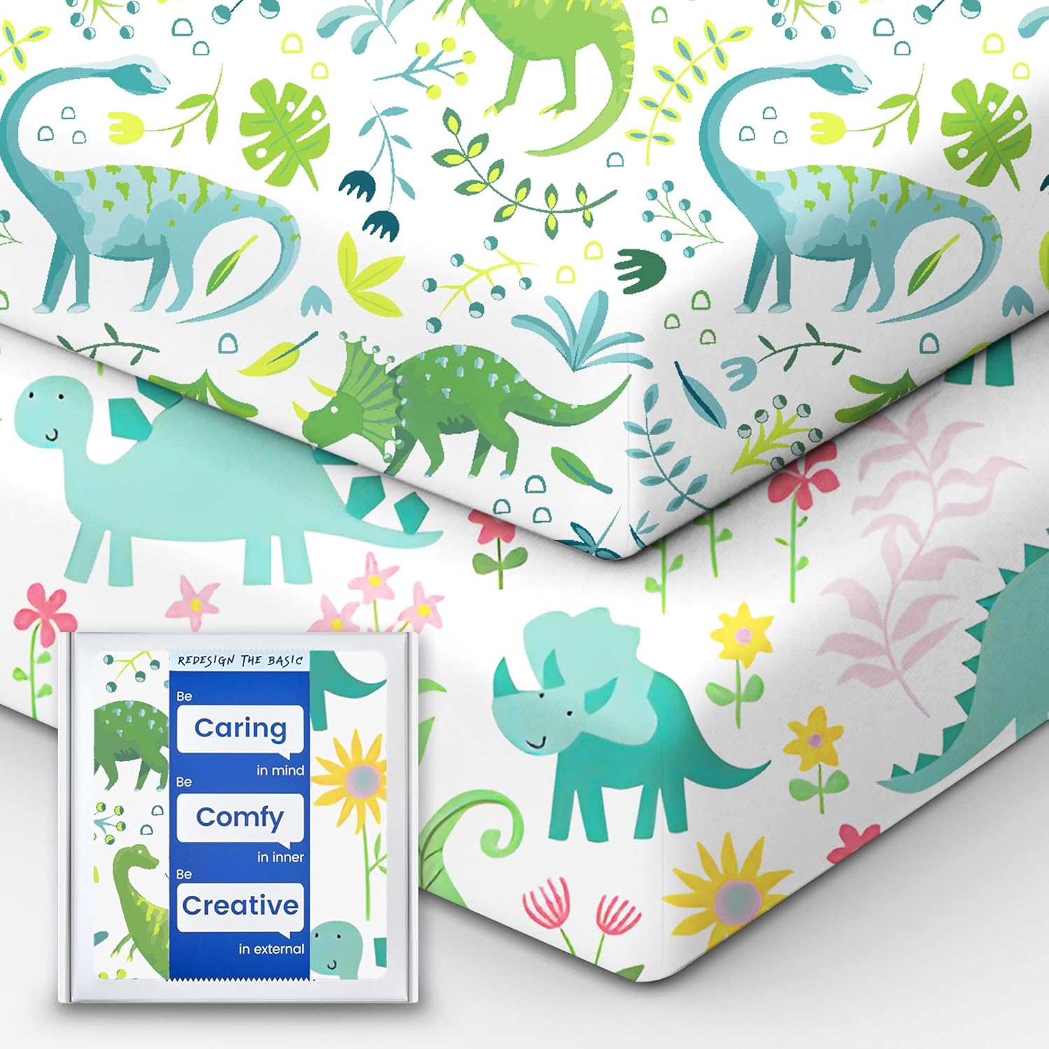 Dinosaur Crib Sheets for Boys, Premium Soft Crib Mattress Fitted Sheet, Ultra Breathable Baby