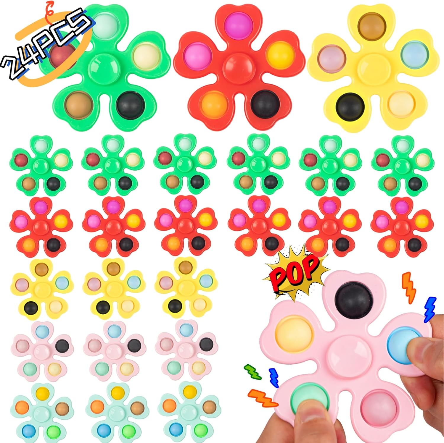 24 Pcs Fidget Spinners Bulk-Mini Pop Bubble Fidget Spinner Toys for Kids Teens Adults Birthday