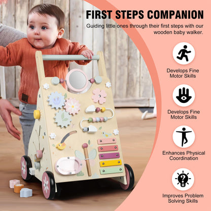 Pithfor Wooden Baby Walker, Baby Push Walker, Push Walker Toys for Babies Learning to Walk &