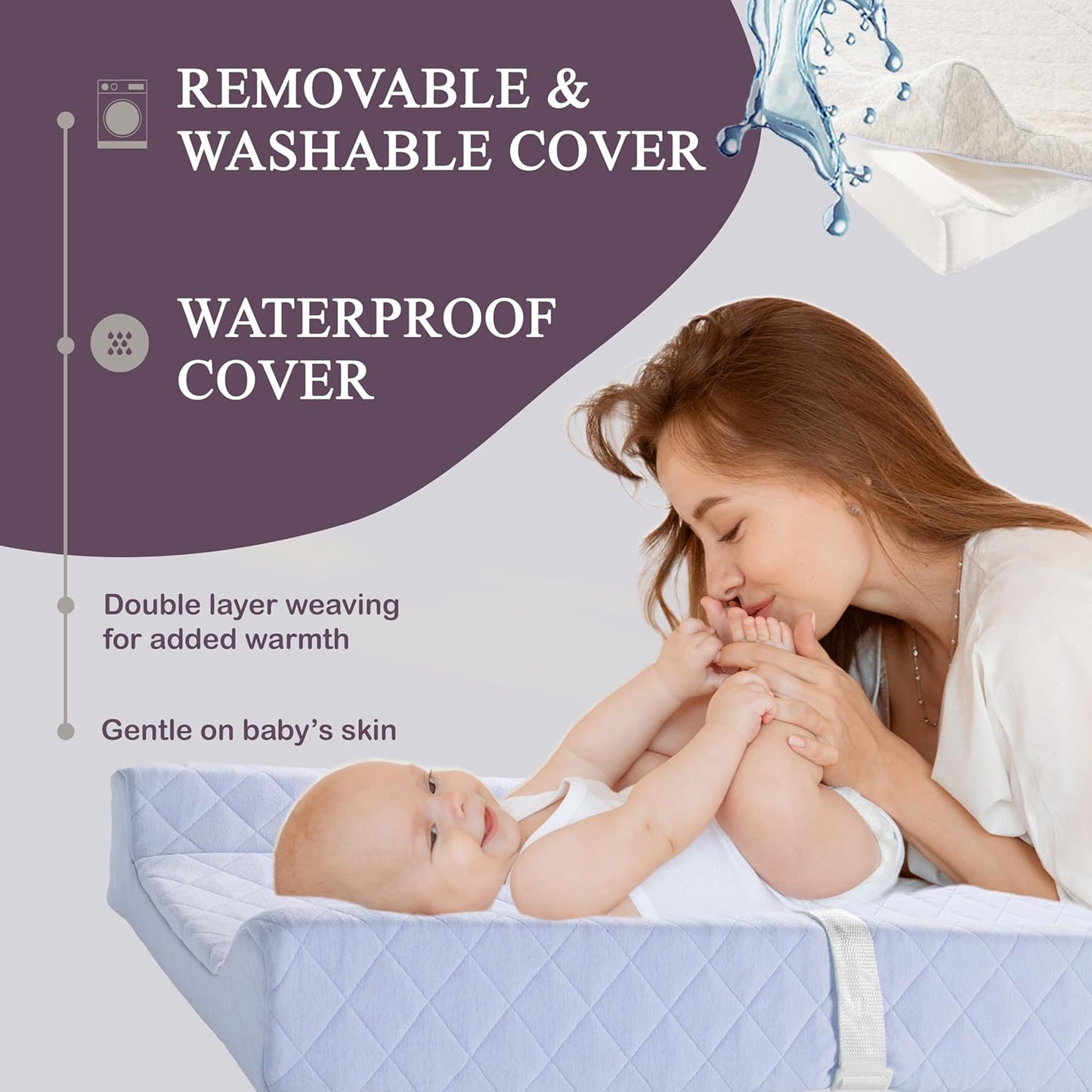 Organic Cotton Contoured Baby Changing Pad w/Waterproof Foam Mattress, Includes Soft, Removable &