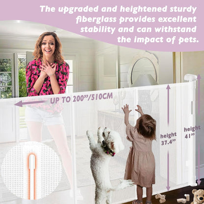 200" Retractable Baby Gates Extra Wide for Large Opening, 41" Extra Tall Retractable Dog Gate Pet