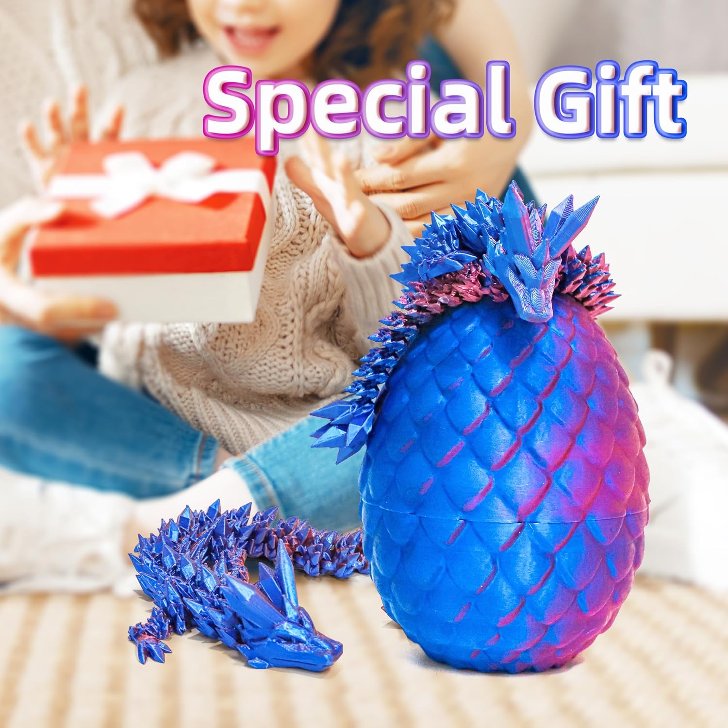 Dragon Egg - 3D Printed Egg with Flexible Dragon Inside, 3D Printed Gift, Articulated Dragon Egg