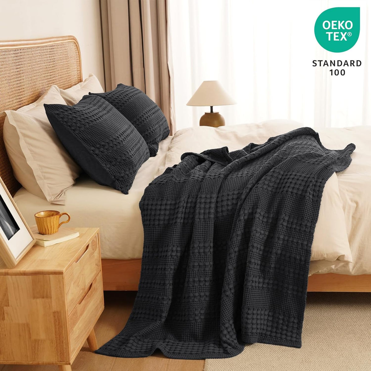 PHF 100% Cotton Waffle Weave Throw Blanket, Soft Lightweight Breathable Cozy Summer Throws for