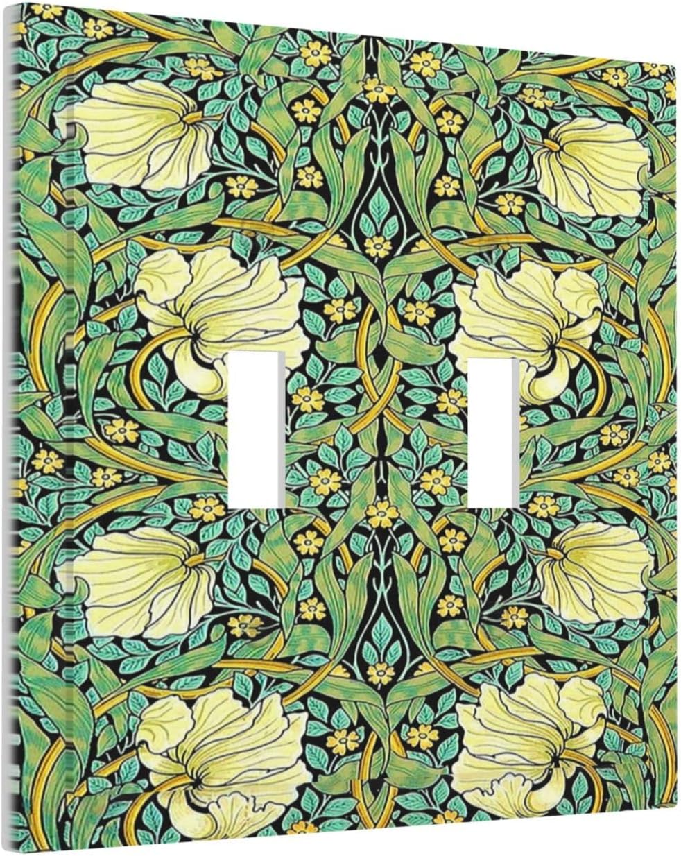 Decorative Switch Plates William Morris Vintage Floral Yellow Flowers Green Leaf 2 Gang Double