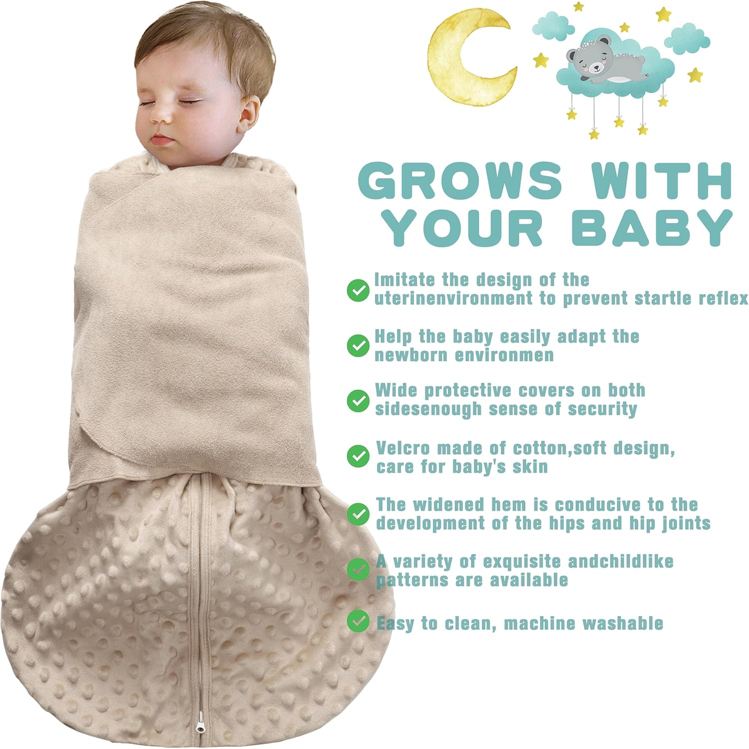 Fleece Newborn Sleep Sack Baby Swaddle,3-Way Adjustable Wearable Blanket,2 Pack Fleece Swaddling