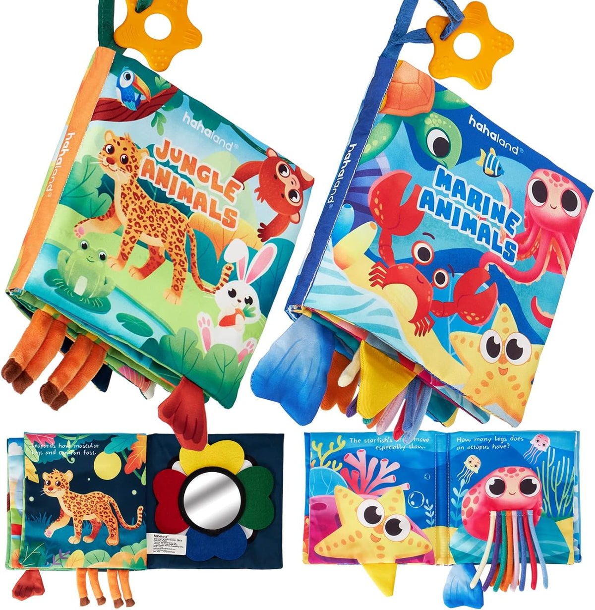 hahaland Baby Books 0-6 Months - 2 PCS Sensory Montessori Toys for Babies 0-6 Months with Crinkle
