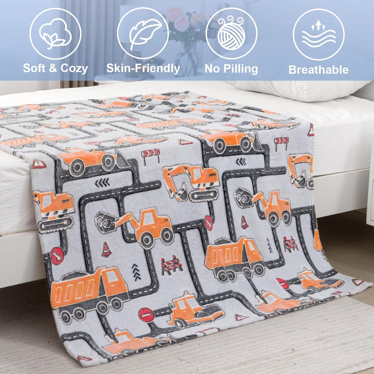Construction Truck Toys Gifts for Boys - Glow in The Dark Excavator Blanket Birthday Easter