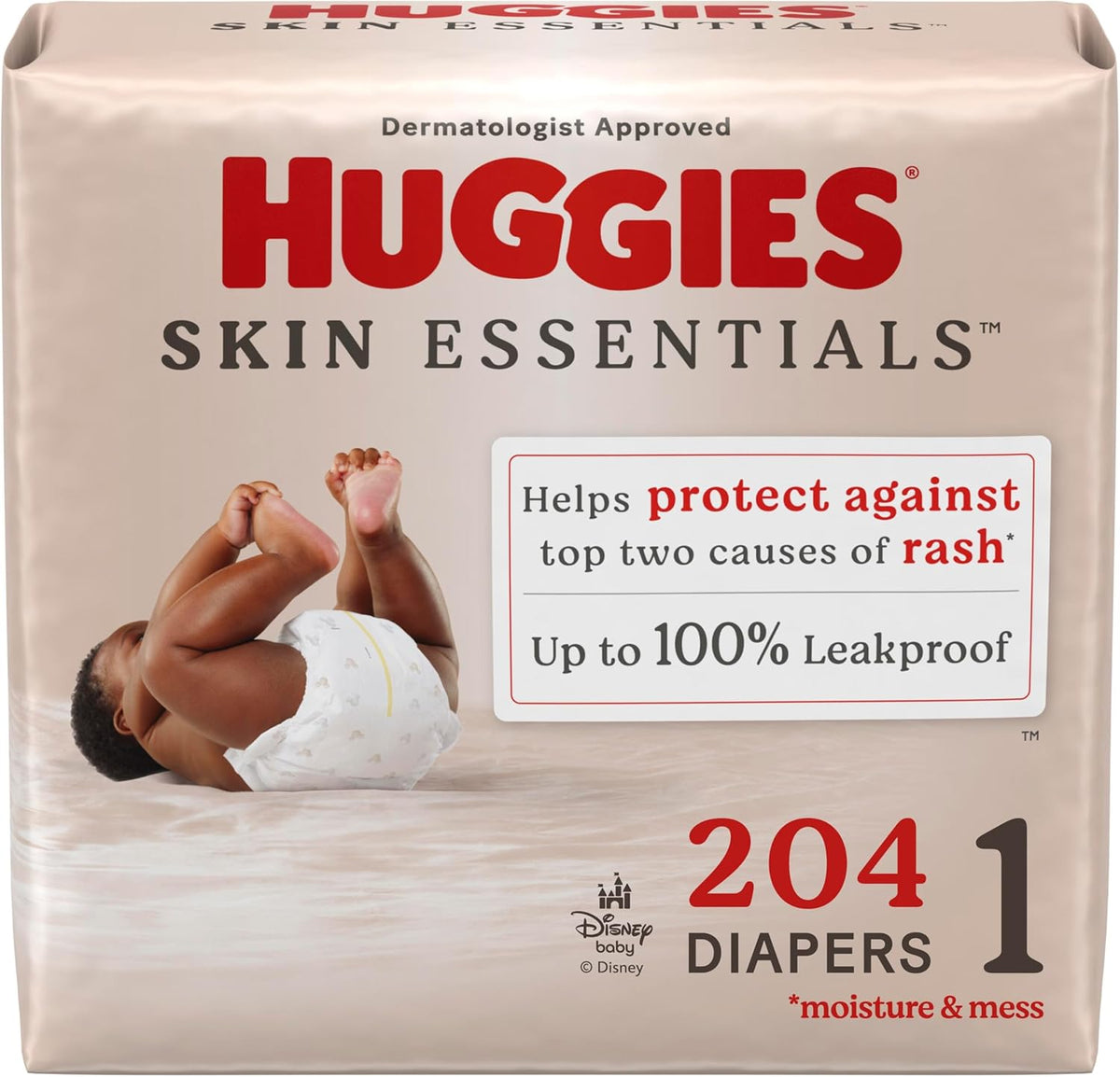 Huggies Size 1 Diapers, Skin Essentials Baby Diapers, Size 1 (8-14 lbs), 204 Count (3 Packs of 68)