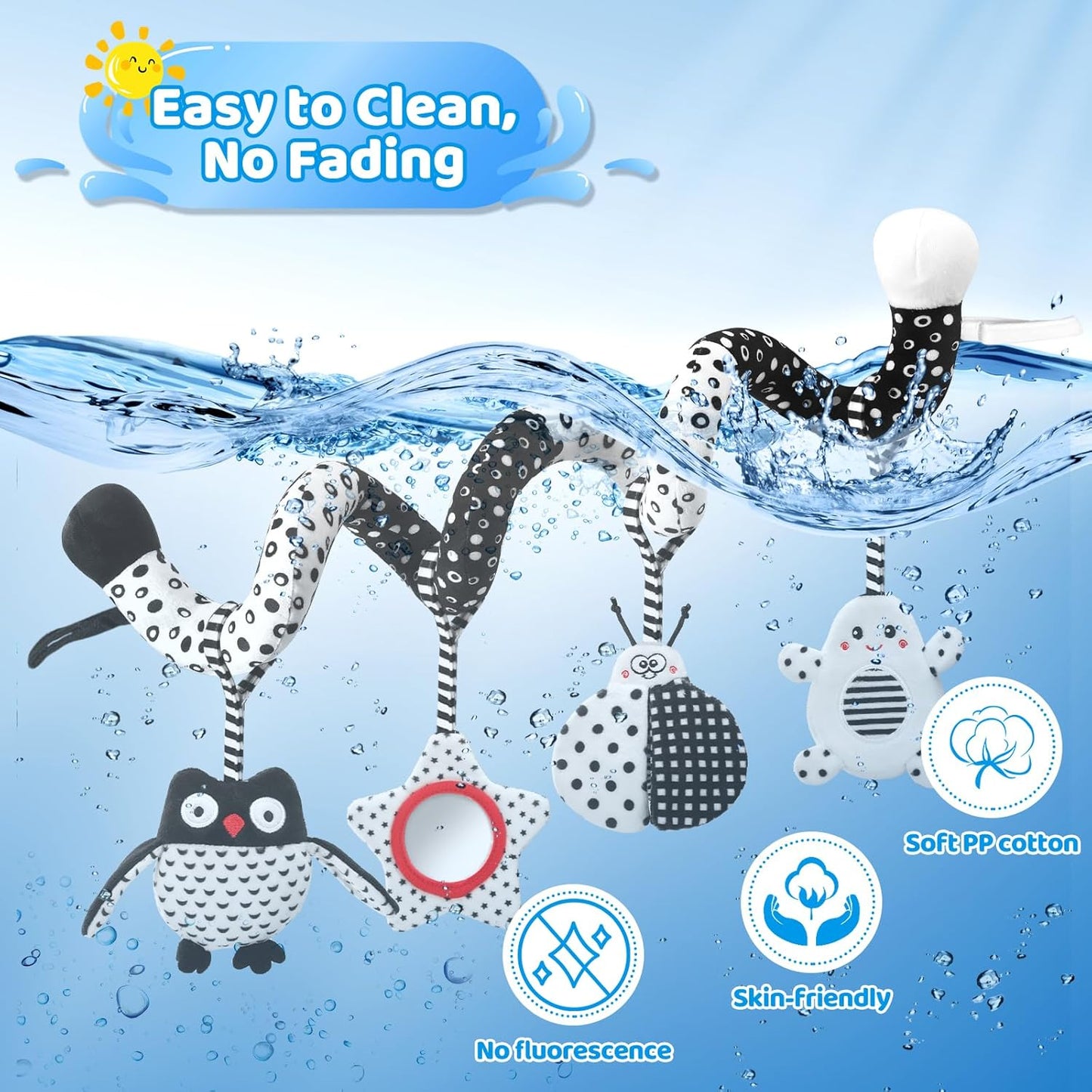 High Contrast Baby Toys - Black & White Hanging Toys for Car Seat, Stroller & Crib | Newborn