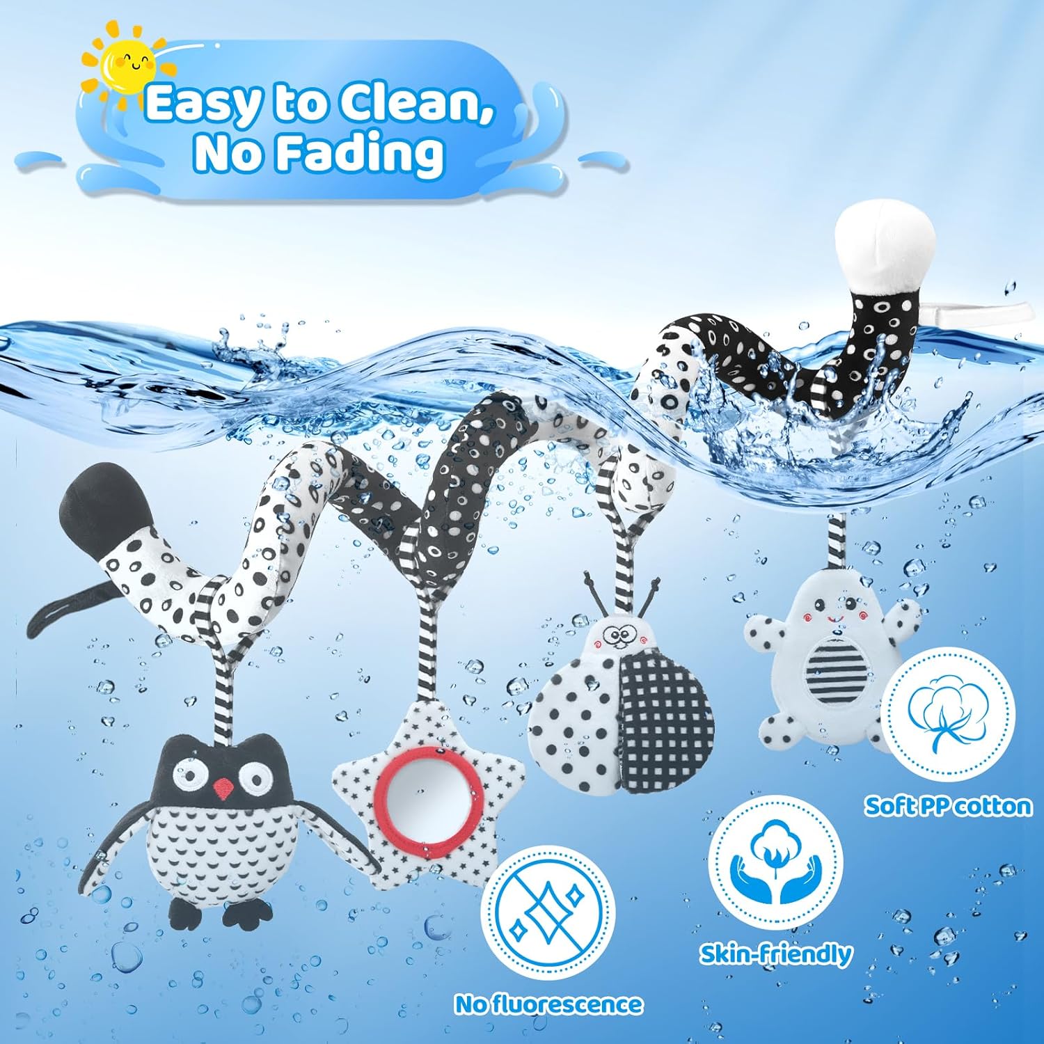 High Contrast Baby Toys - Black & White Hanging Toys for Car Seat, Stroller & Crib | Newborn