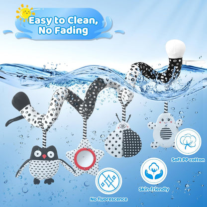 High Contrast Baby Toys - Black & White Hanging Toys for Car Seat, Stroller & Crib | Newborn