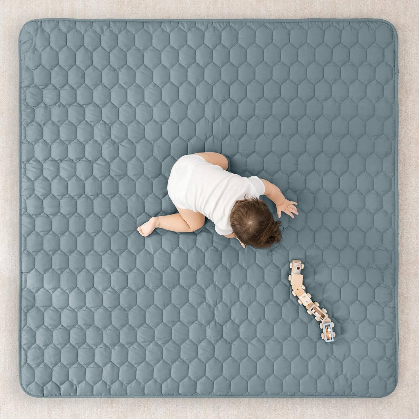 Comfy Cubs Square Kids Play Mat - 56 x 56 inches Soft Quilted Baby Floor Mat with Non-Slip Bottom