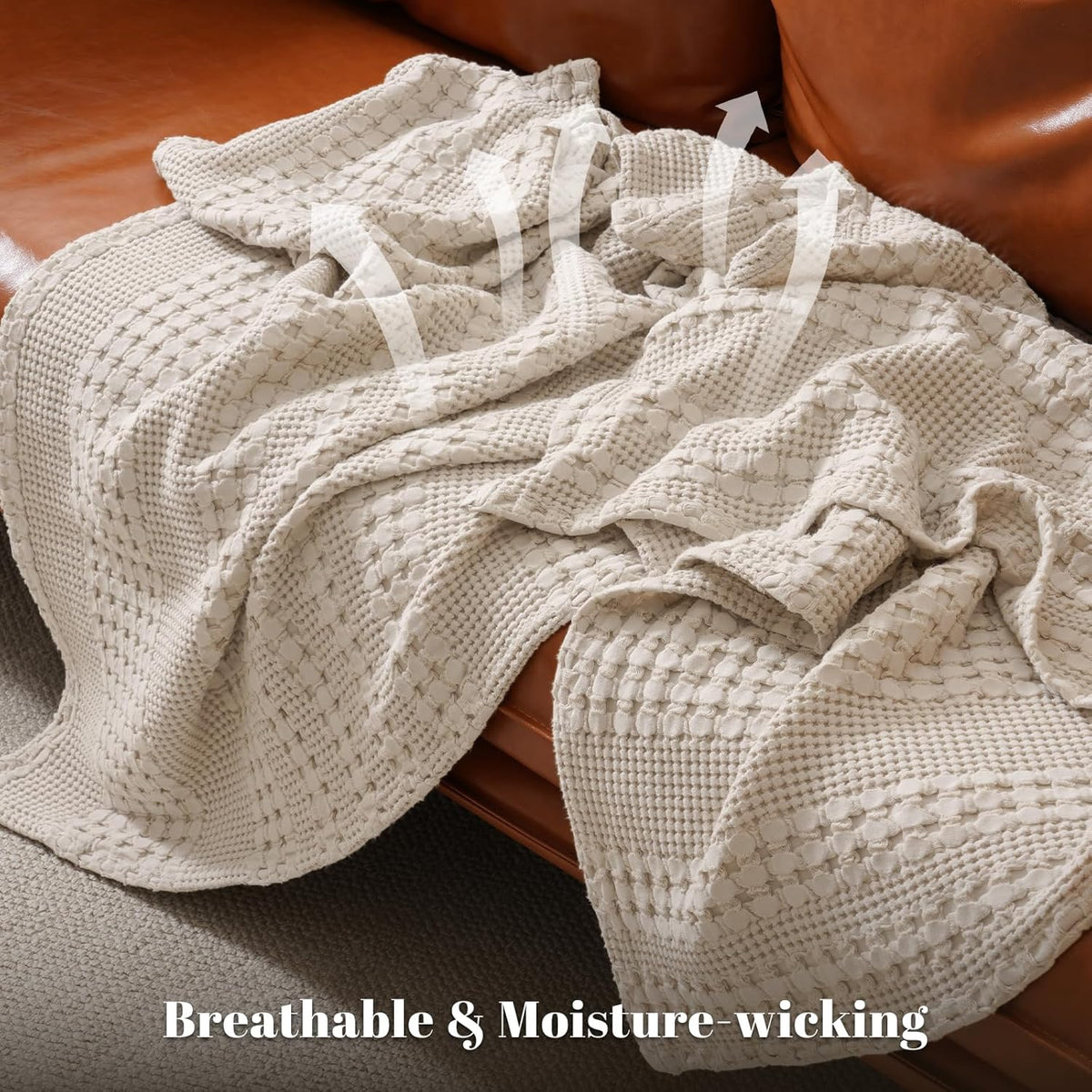 PHF 100% Cotton Waffle Weave Throw Blanket, Soft Lightweight Breathable Cozy Summer Throws for