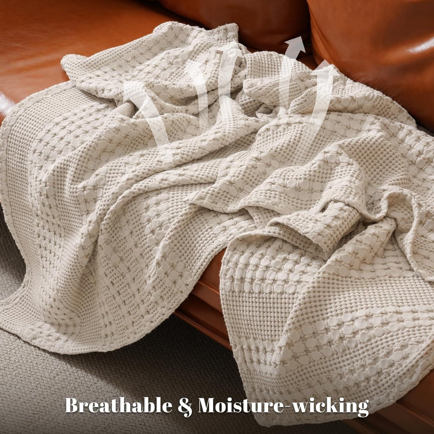 PHF 100% Cotton Waffle Weave Blanket King Size, Soft Lightweight Breathable Cozy Summer Blankets