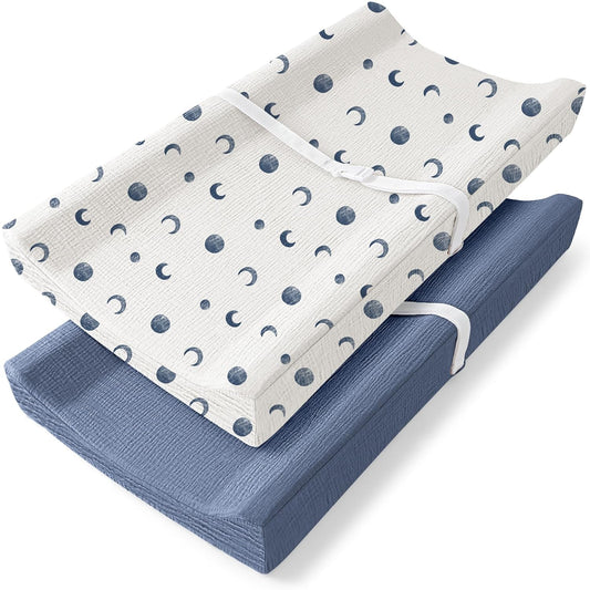Bearmoss Changing Pad Cover, 2 Pack Muslin [100% Cotton] Diaper Changing Table Covers, 32'' x 16''