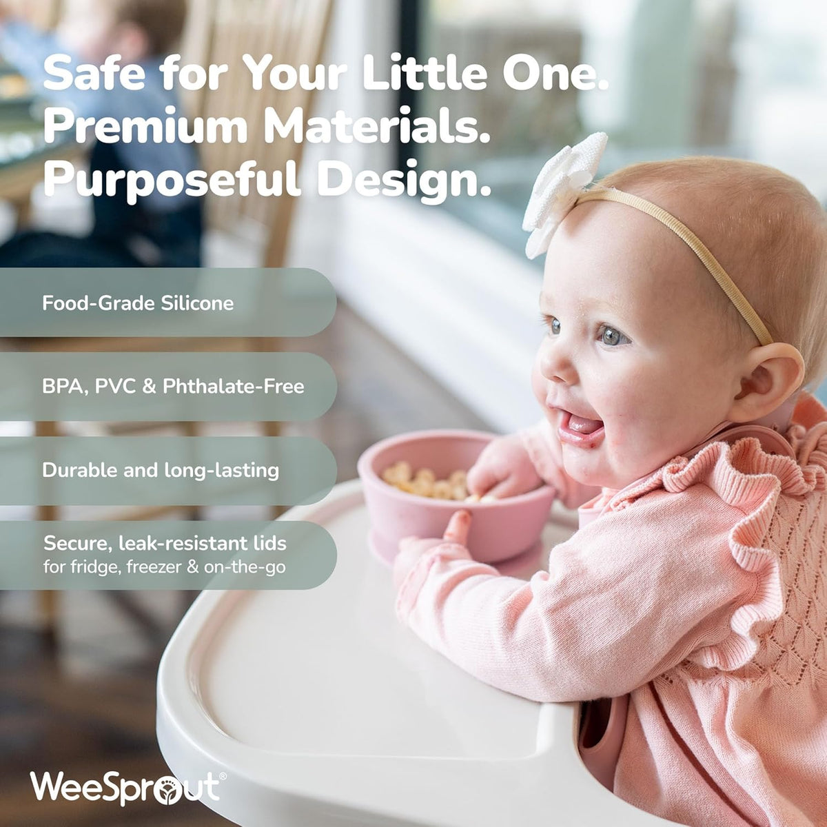 WeeSprout Suction Bowls for Baby & Toddlers (Set of 2) - 100% Silicone w/Plastic Lid - Leak Proof