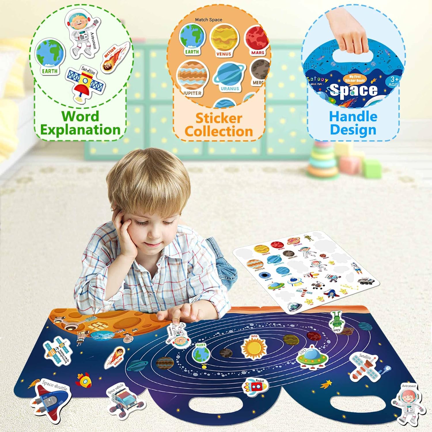 Reusable Sticker Books for Kids, Jelly Quiet Book, Preschool Learning Activities Busy Book for