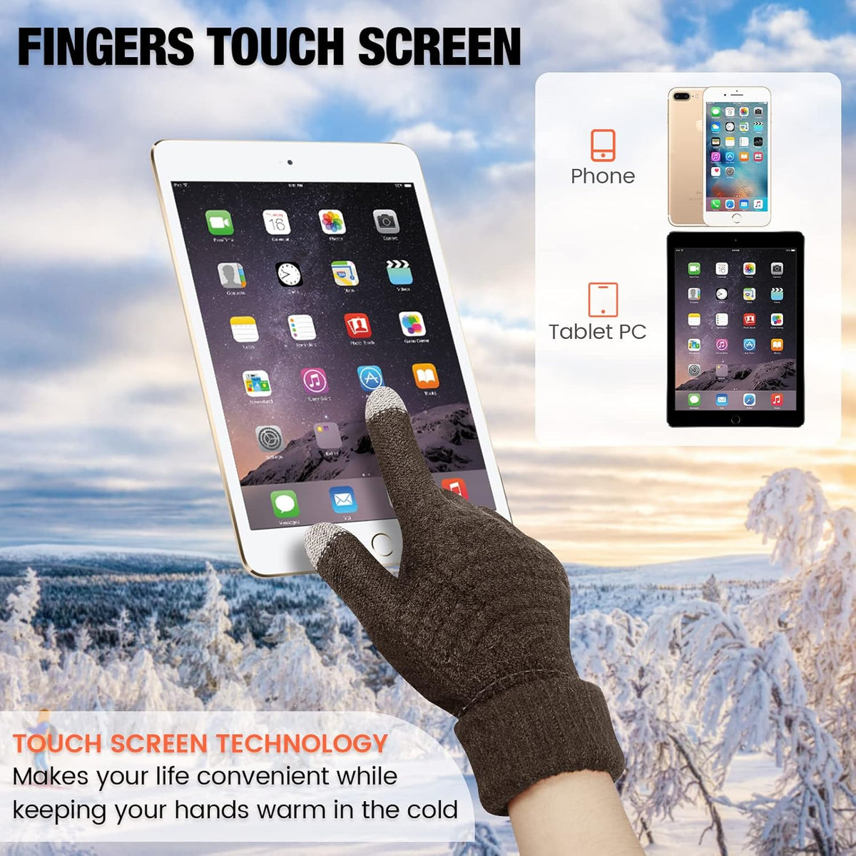 Geyoga 2 Pairs Women's Winter Touch Screen Gloves Soft Warm Fleece Lined Knit Elastic Cuff Winter