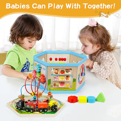 Wooden Activity Cube 9-in-1 Montessori Toys for 1+ Year Old Boys Girls Educational Learning Toys