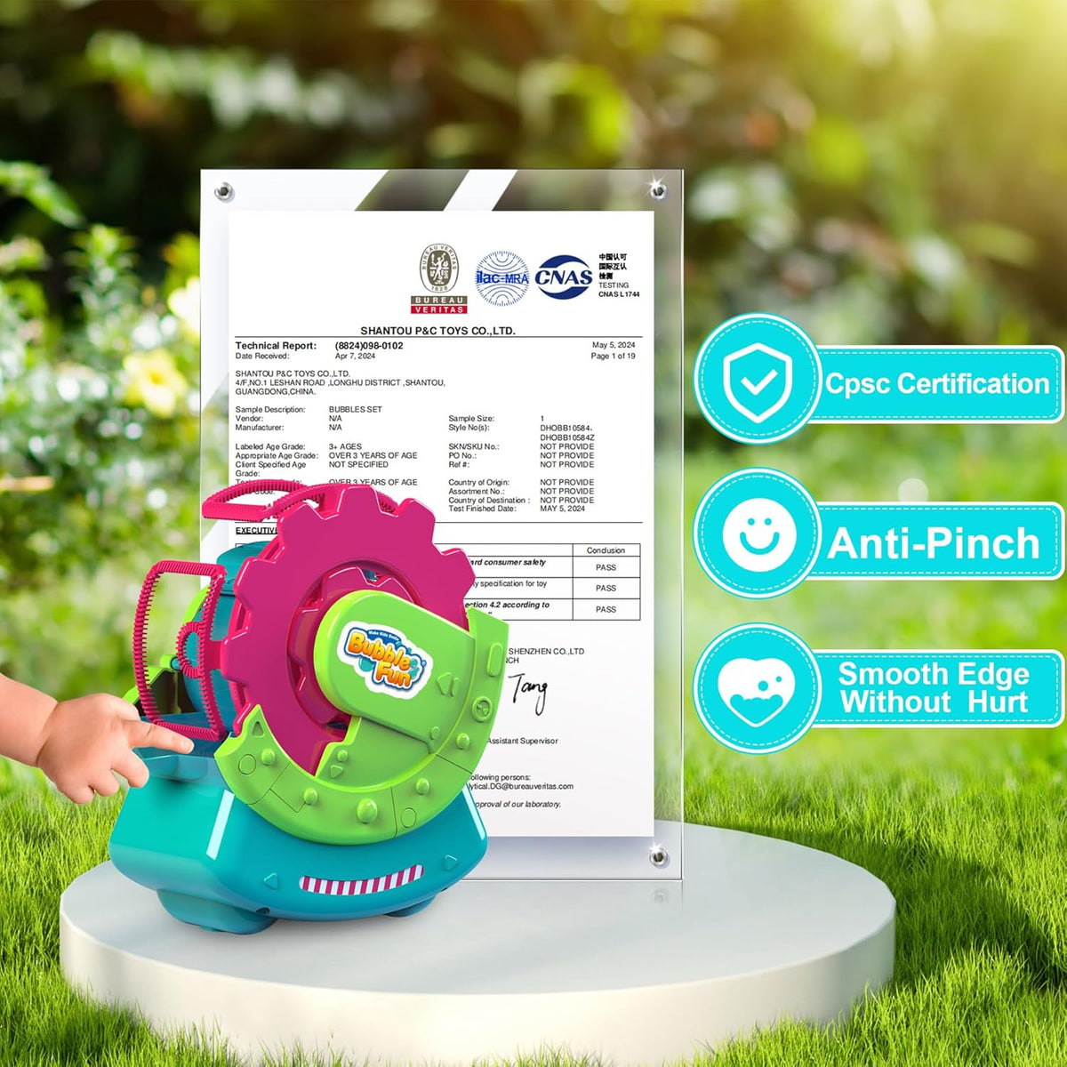 Bubble Machine for Toddlers Kids & Pets, with 8oz Safe Solution, Extra Large & Bubbles in Bubble