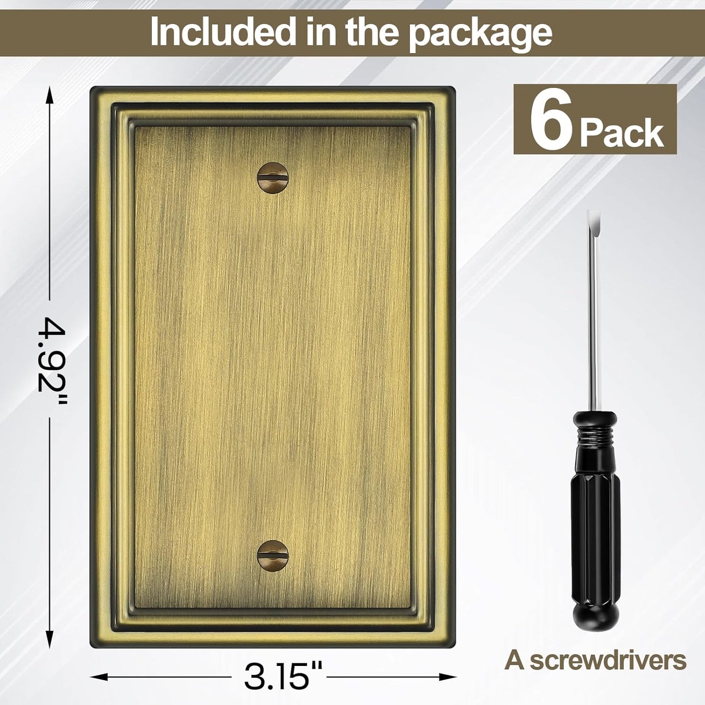 Antique Brass Decorative Blank Light Switch Covers Plate, Metal Material 1 Gang Wall Plates for