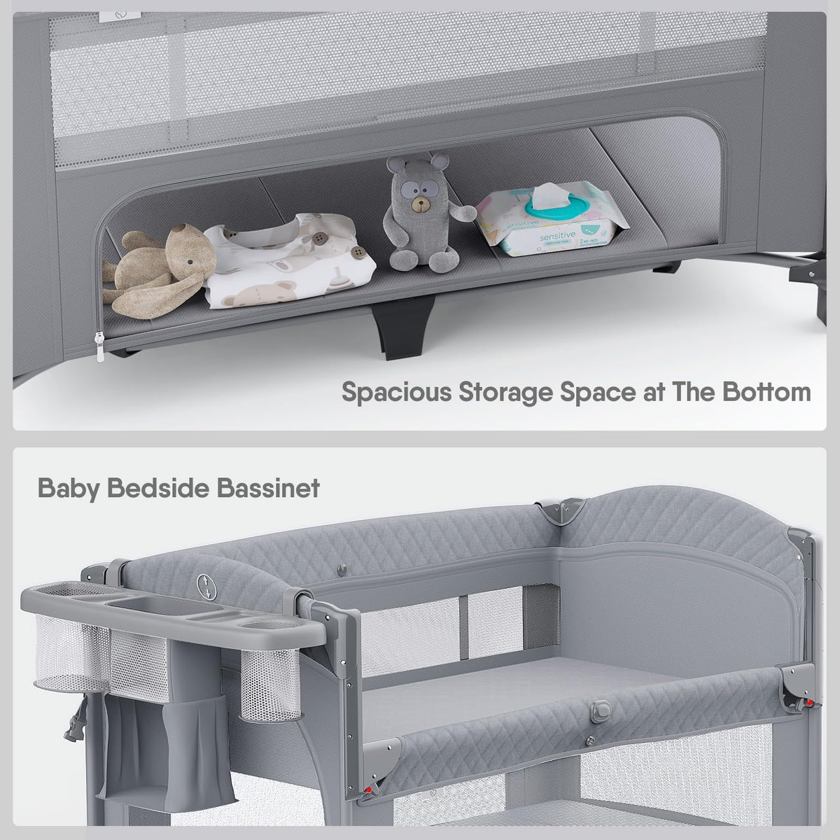 4 in 1 Baby Bassinet, Pack and Play, Bedside Crib Sleeper, Diaper Changer - Comes with Mattress