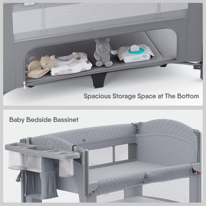4 in 1 Baby Bassinet, Pack and Play, Bedside Crib Sleeper, Diaper Changer - Comes with Mattress